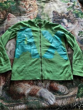 Armani Exchange Green Zip-Front Cardigan with Blue Accent